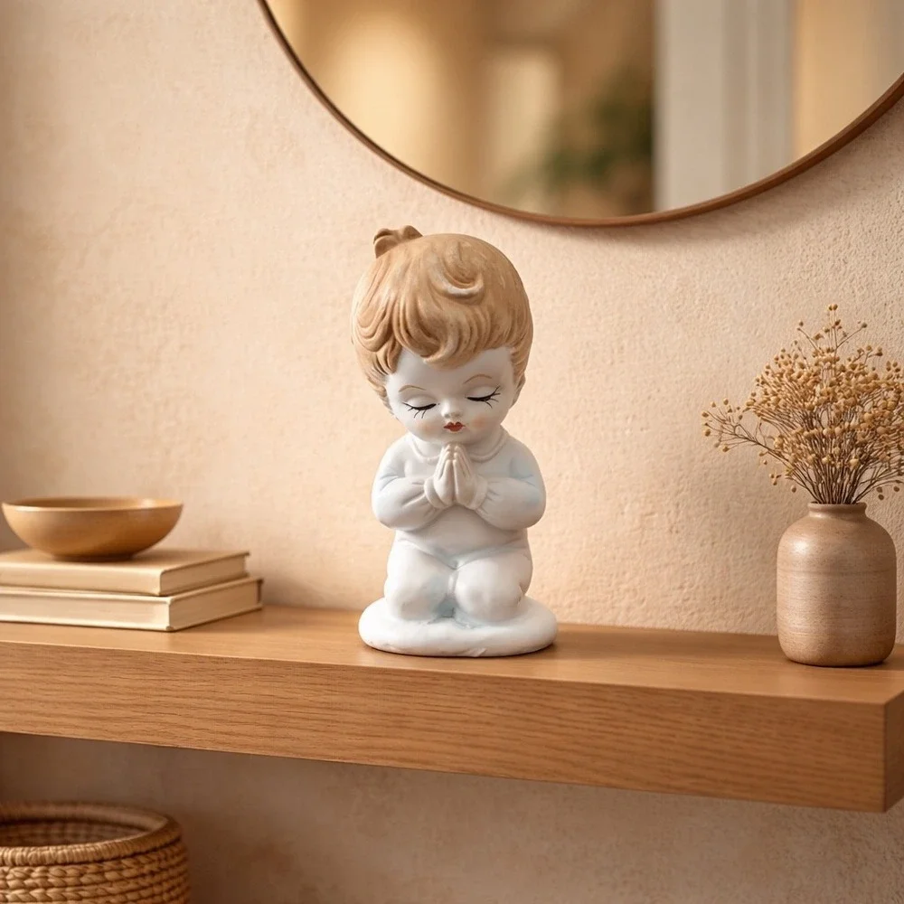 Vintage‎ Praying Girl Figurine Blue Nightgown Religious Nursery Decor 6
